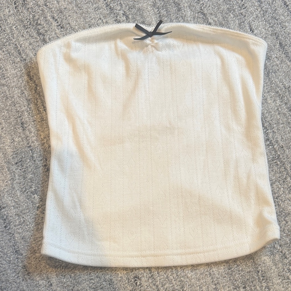 White Strapless Tank Top with Black Bow